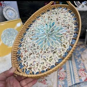 Vietnamese rattan oval shape tray for sale, dimensions: 37 x 22.5 x 5 cm.
